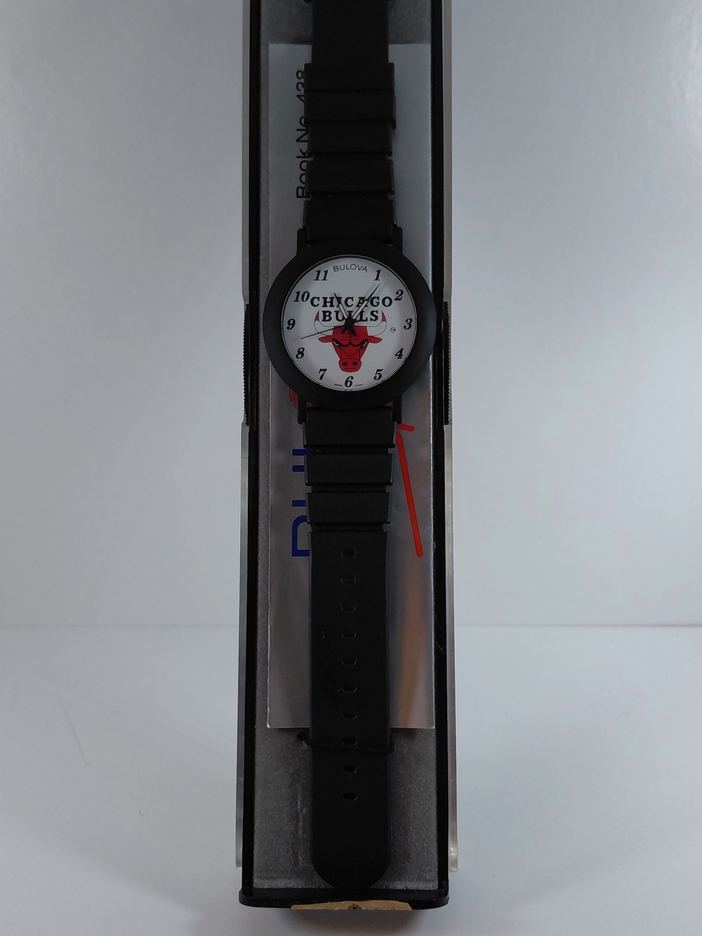 Bulova Chicago Bulls Quartz Analog Watch, Black Rubber Strap, 35.9mm, Box